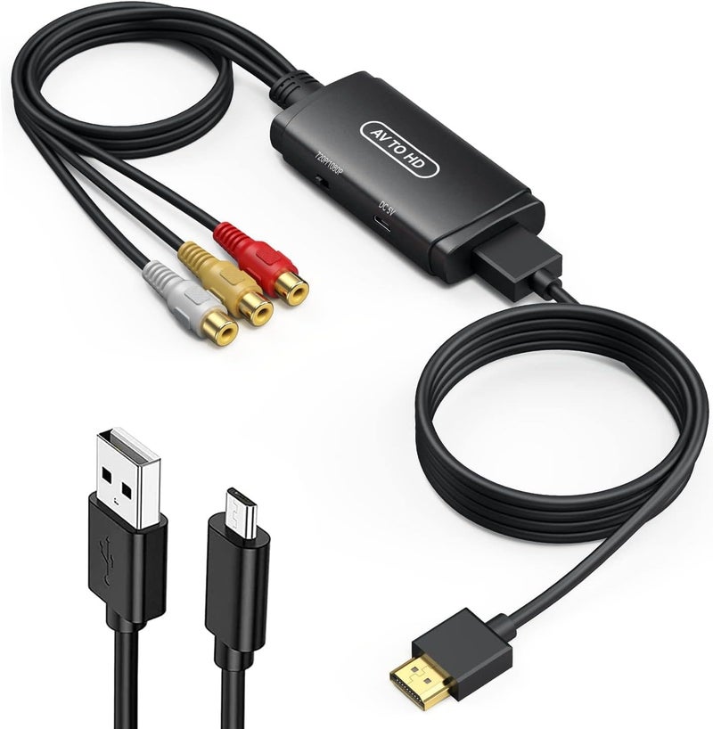 ABLEWE RCA to HDMI Converter, AV to HDMI Adapter, Composite toHDMI Adapter Support 1080P, PAL/NTSC Compatible with WII WII U/PS one PS2/PS3 STB Xbox VHS VCR Blue-Ray DVD - Image 1